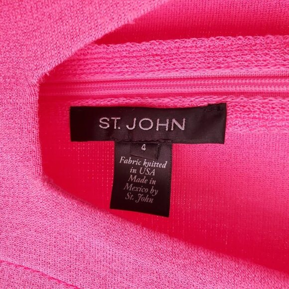 St. John Barbiecore Pink Knit Peplum Top Size 4 | Wool Blend 3/4 Sleeve Blouse - Picture 2 of 8